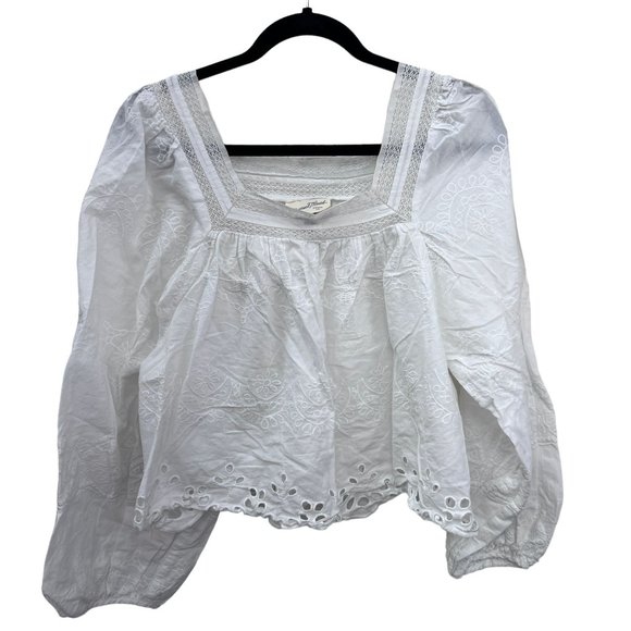 Universal Thread Tops - Universal Thread Eyelet white cropped ballon sleeves boho  Size: M